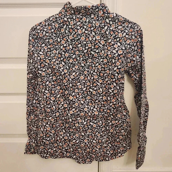 Women's Lands' End Deep Sea Floral Button Longsleeve Shirt Size 4 #P262 - Picture 4 of 6